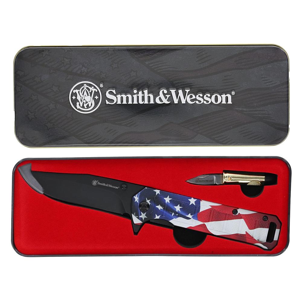 Smith & Wesson Americas Heroes Folder Pocket Knife Combo 3-1/2" Clip Point Blade with Bullet Knife Picture of Battenfeld Knives S&W America?s Heros Folder with Bullet Knife