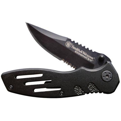 Smith & Wesson Extreme Ops Liner Lock Folding Knife 3 1/10" Blade Black Picture of Battenfeld Knives S&W Black Aluminum Handle Black B