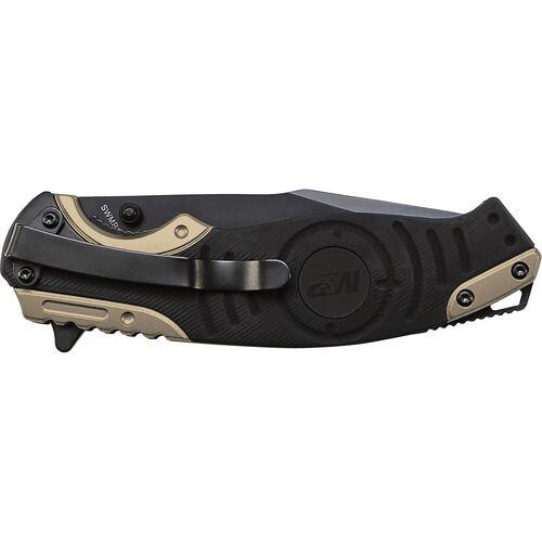 Smith & Wesson M&P Drop Point Folding Knife Liner Lock 3 1/2" Blade Black and Tan Picture of Battenfeld Knives M&P Liner Lock 8Cr13MoV Drop Point