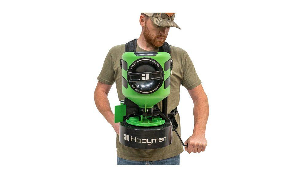 Hooyman Manual Spreader w/ Shoulder Harness Rig Picture of AOB Hooyman Manual Seeder w/ Shoulder Harness Rig