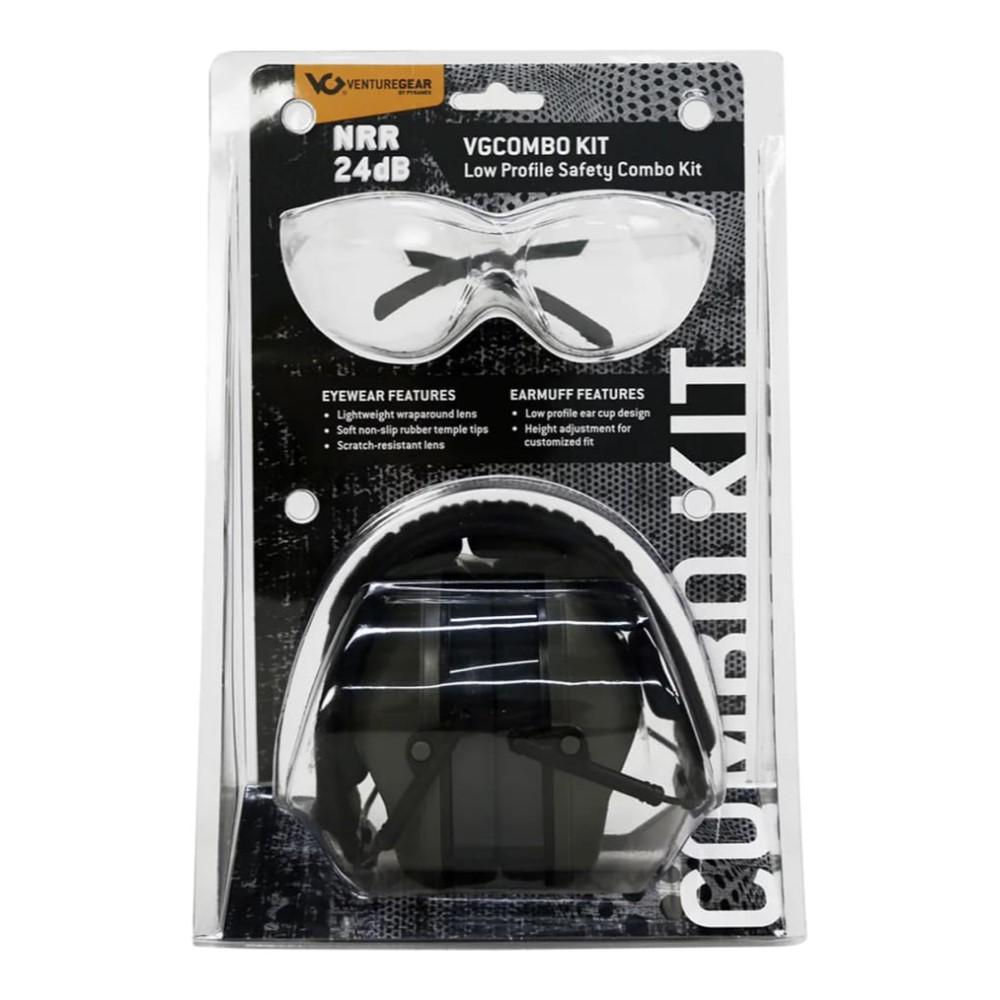 Pyramex Low Profile Combo Kit Passive Black Ear Muff 24dB Clear Shooting Glasses Clear with Clear Lens Picture of Pyramex Safety Pyramex Clear Lens with VG Low Profile Gray Earmuff