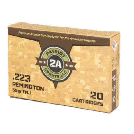 Patriot Sports Rifle Ammunition .223 Rem 55gr FMJ 3280 fps 1000/ct(50-20ct Boxes) Picture of Patriot Sports LLC Patriot Sports .223 55gr FMJ 1000 Round Case