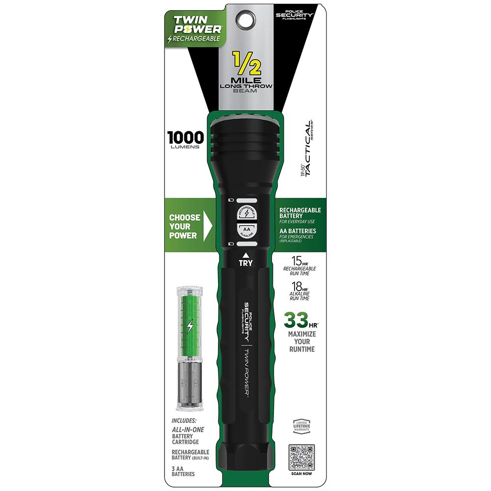 Police Security Flashlights Long Throw LED Flashlight 1000 Lumens Black Picture of LB Marketing Inc DBA Police Security Flashlights Police Security Long Throw Twin Power 21700 1/2 mile beam 1000lm