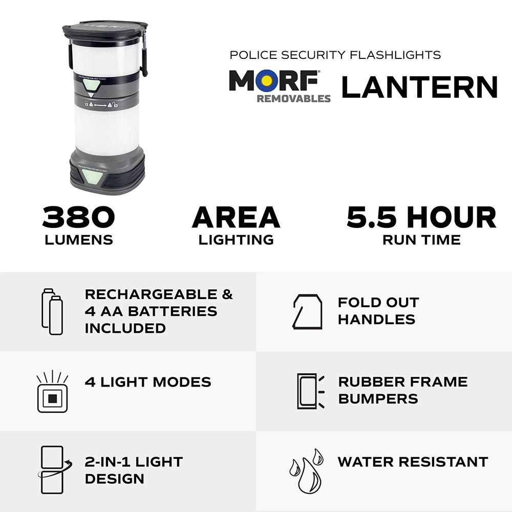 Police Security Flashlights MORF 2-in-1 Lantern 380 Lumen Black Picture of LB Marketing Inc DBA Police Security Flashlights Police Security Flashlights MORF Lantern