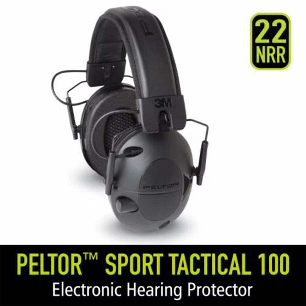 Peltor Sport Tactical 100 Electronic Ear Muffs 22dB Black Picture of 3M PELTOR PELTOR TACTICAL 100 ELECTRONIC HEARING PROTECTOR