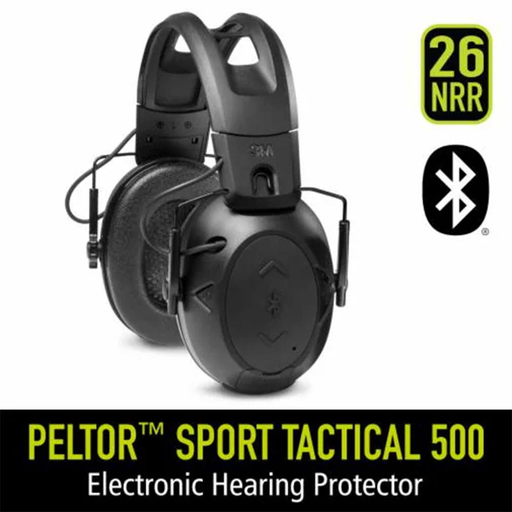 Peltor Sport Tactical 500 Electronic Ear Muffs 26dB Black Picture of 3M PELTOR PELTOR SPORT TACTICAL 500 ELECTRONIC HEARING PROTECTION