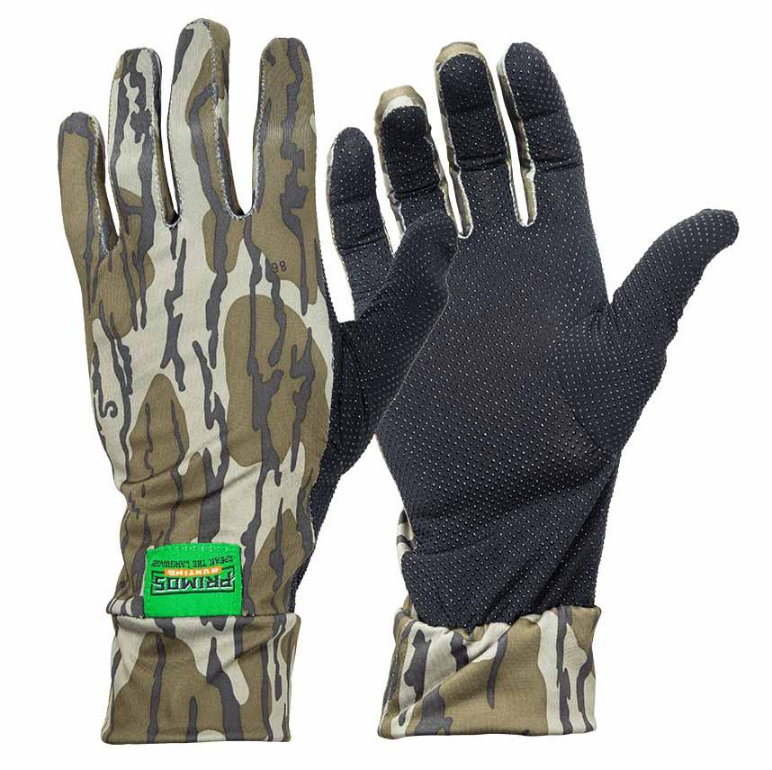 Primos Stretch Fit Glove - Mossy Oak Bottomland Camo OSFM Picture of Primos STRETCH GLOVE MO BOTTOMLAND CARD