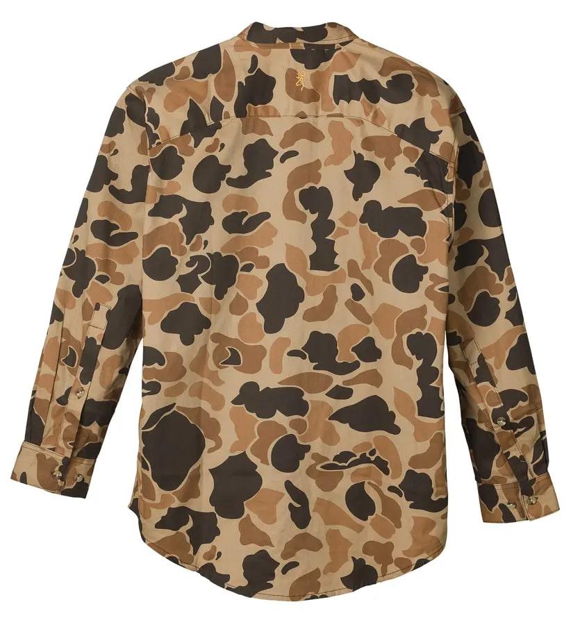 Browning Wasatch-CB Shirt Button-Front 2 Pocket Vintage Tan Camo L Picture of Browning Clothing Browning WASATCH-CB Button-Front 2 Pocket Shirt VTAN L