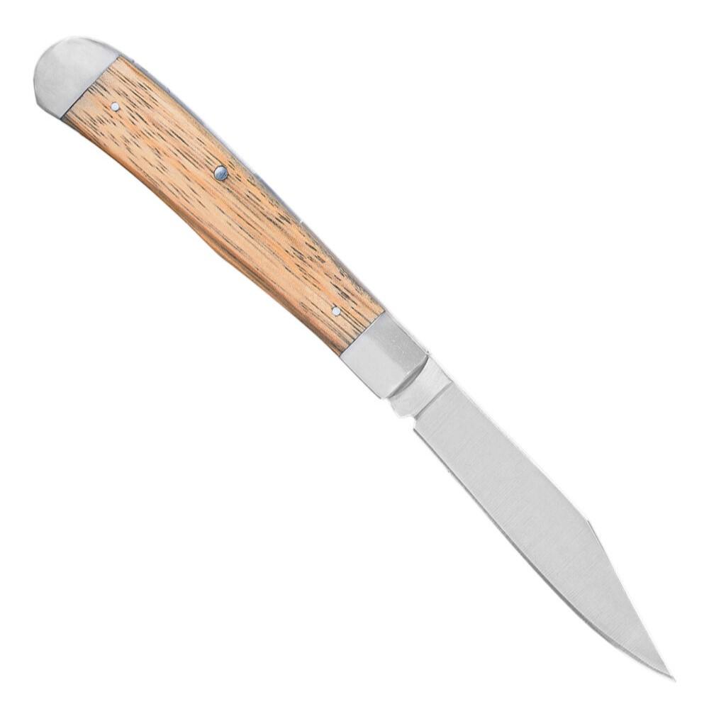 ABKT Cattleman Chuckwagon Trapper Knife 3-1/4" Blade with Fork Blade Zebrawood Picture of Rock Ridge Outdoors Cattleman Knife Chuckwagon Knife 3.25in Blade & Fork Blade
