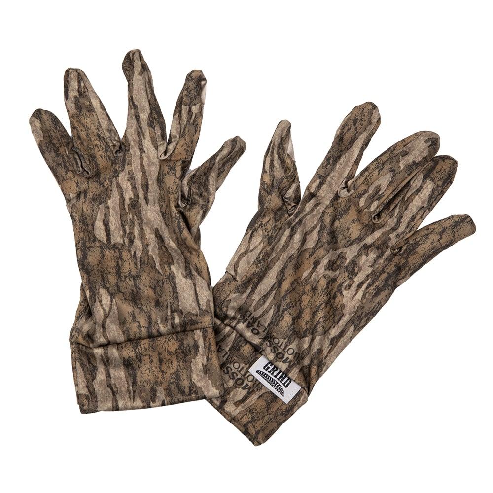 The Grind Gloves Mossy Oak Bottomland Picture of Rock Ridge Outdoors Grind Mossy Oak Bottomland Gloves w/Clear Dot Grip & Iphone Touch Sensitive
