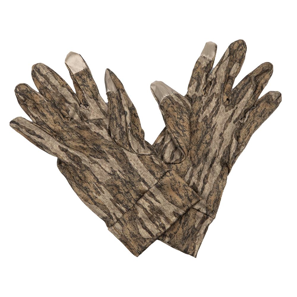 The Grind Gloves Mossy Oak Bottomland Picture of Rock Ridge Outdoors Grind Mossy Oak Bottomland Gloves w/Clear Dot Grip & Iphone Touch Sensitive