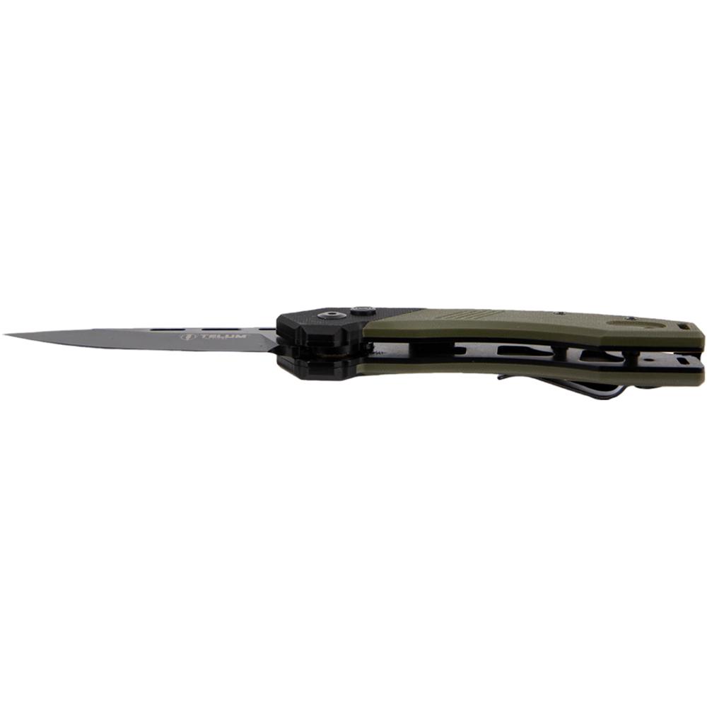 Telum Scorch Tactical Automatic Folding Knife 3-1/2" Drop Point Blade OD Green Picture of Rock Ridge Outdoors Telum Tactical Knife Scorch Dark Green Automatic 3.5in D2 Blade