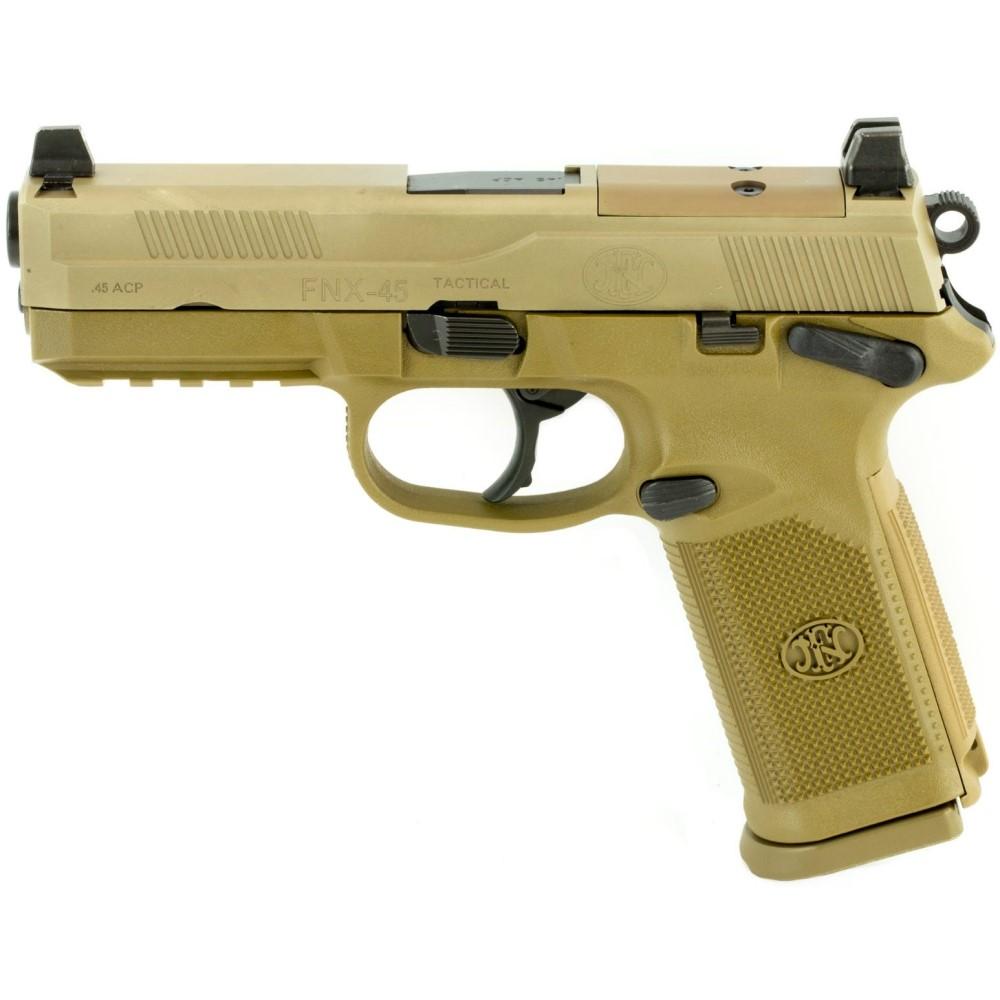 FN FNX-45 Tactical Handgun .45 ACP 10rd Magazines(2) 5.3" Barrel FDE Night Sights Picture of FN USA FNX-45T FDE/FDE NS 45ACP 2X10RD NON-TB