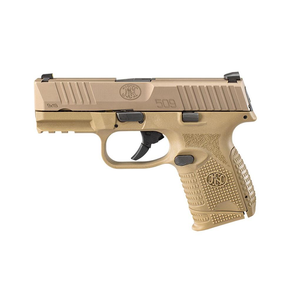 FN 509 Compact Handgun 9mm Luger 12rd & 15rd Magazines (2) 3.7" Barrel FDE NMS Picture of FN USA FN 509C NMS 9MM FDE/FDE 1X12 1X15RD