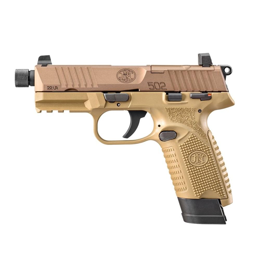 FN USA 502 Tactical Handgun .22 LR 10rd & 15rd Magazines (2) 4.6" Threaded Barrel FDE Picture of FN USA FN 502 T 22LR FDE/FDE 1X15RD + 1X10RD