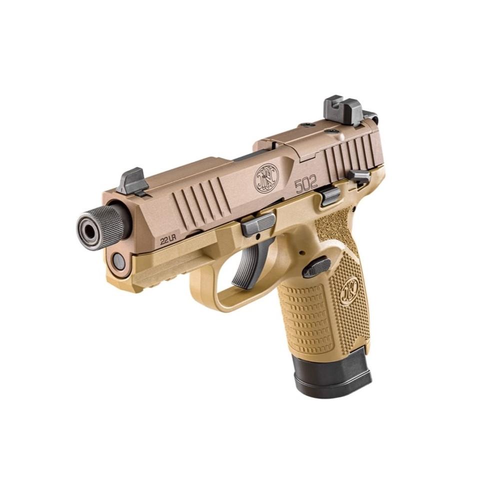 FN USA 502 Tactical Handgun .22 LR 10rd & 15rd Magazines (2) 4.6" Threaded Barrel FDE Picture of FN USA FN 502 T 22LR FDE/FDE 1X15RD + 1X10RD