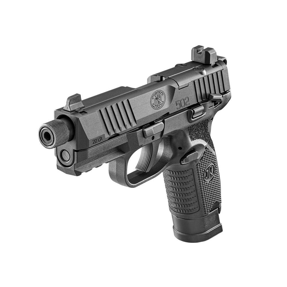 FN USA 502 Tactical Handgun .22 LR 10rd & 15rd Magazines (2) 4.6" Threaded Barrel Black Picture of FN USA FN 502 T 22LR BLK/BLK 1X15+1X10RD