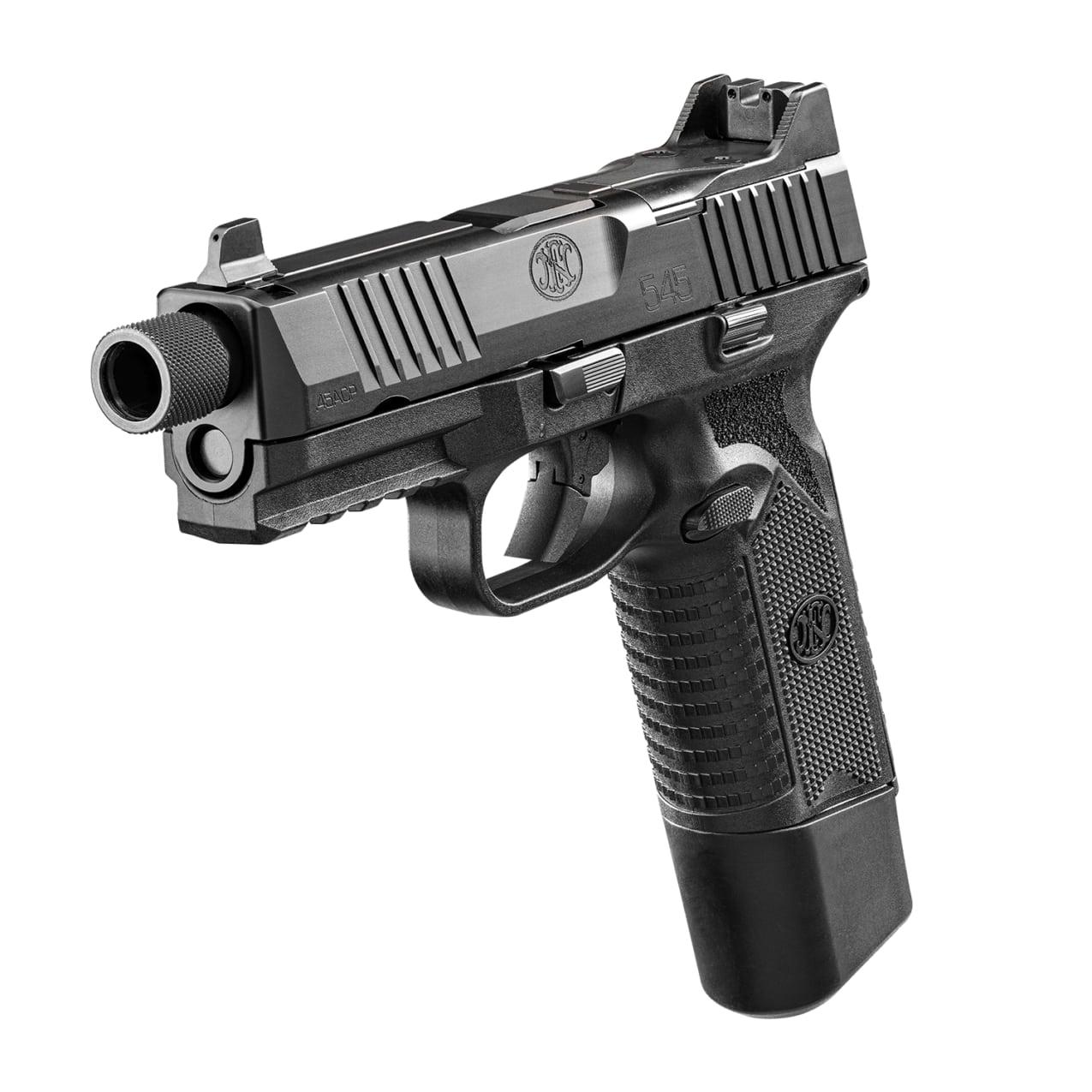 FN 545 Tactical Handgun 45 ACP 15rd & 18rd Magazines (2) 4.71" Threaded Barrel Black NMS Night Sights Picture of FN USA FN 545 T NMS 45ACP BLK/BLK NS 1X15+1X18RD