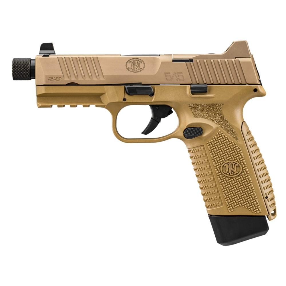 FN 545 Tactical Handgun 45 ACP 15rd & 18rd Magazines (2) 4.71" Threaded Barrel FDE NMS Night Sights Picture of FN USA FN 545 T NMS 45ACP FDE/FDE NS 1X15+1X18RD