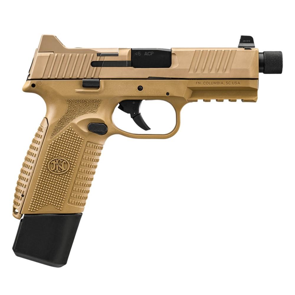 FN 545 Tactical Handgun 45 ACP 15rd & 18rd Magazines (2) 4.71" Threaded Barrel FDE NMS Night Sights Picture of FN USA FN 545 T NMS 45ACP FDE/FDE NS 1X15+1X18RD