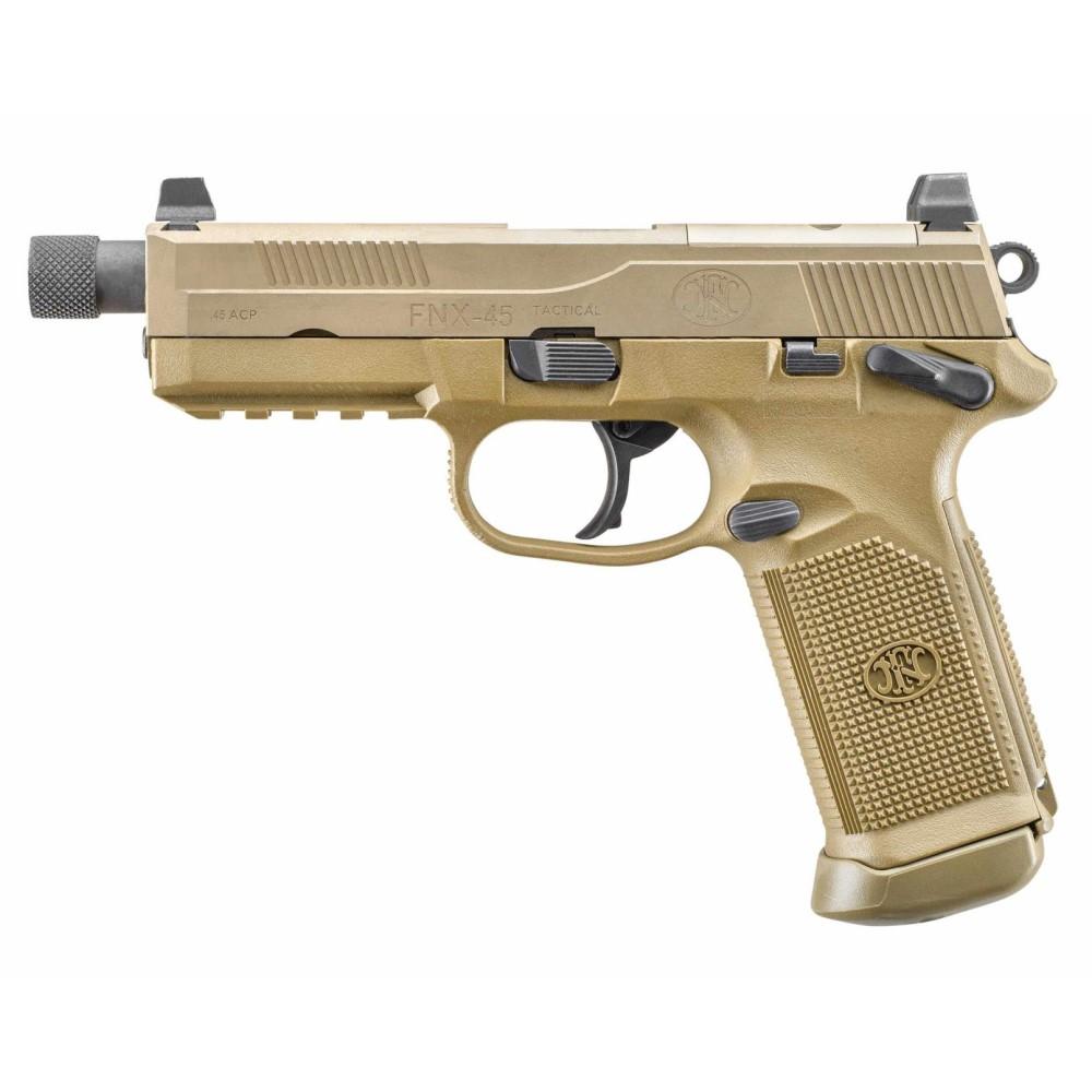 FN FNX-45 Tactical Handgun .45 ACP 15rd Magazines (2) 5.3" Threaded Barrel FDE Night Sights Picture of FN USA FNX-45T FDE/FDE NS 45ACP 2X15 RD