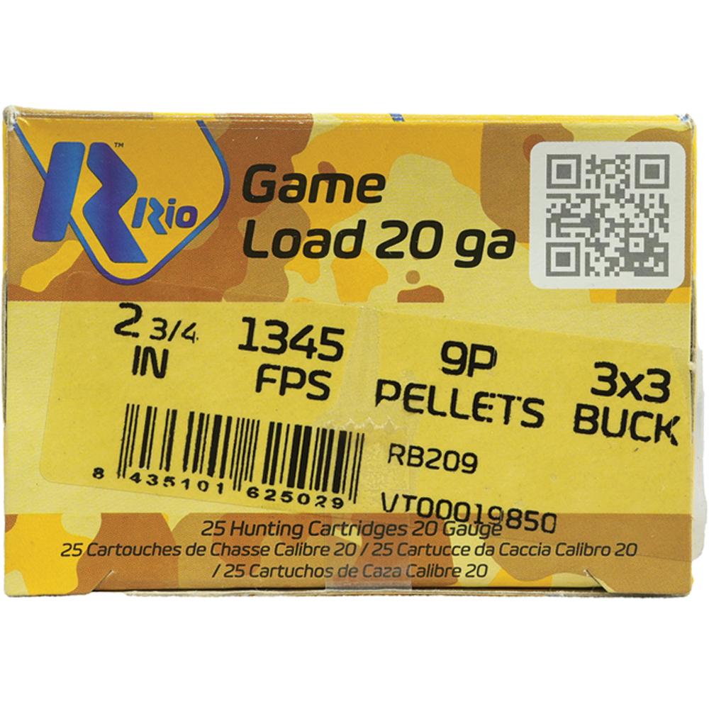 Rio Royal Buck 20ga 2-3/4"  9 plts #1 1345 fps 25/ct Picture of Rio Outdoors Corp RIO 20GA ROYAL BUCKSHOT #1 BUCK 9-PELLET 25/BX