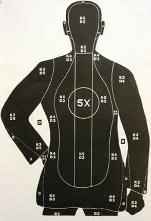 Speedwell Police Qualification Silhouette New Standard 5 X Ring - 200/Pack -27" X 38" Picture of Speedwell Targets B-21X SILH.NEW STD 27X38 200/BLK