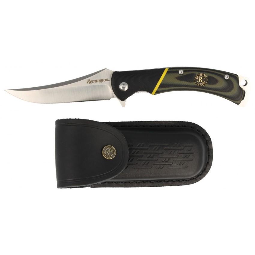 Remington Hunter Folding Knife 4" Trailing Point Blade Green Picture of Remington Arms Co. Inc. REMINGTON HUNTER D2 TRAILING POINT FOLDER 4in BLK LTHR SHEATH KNIFE