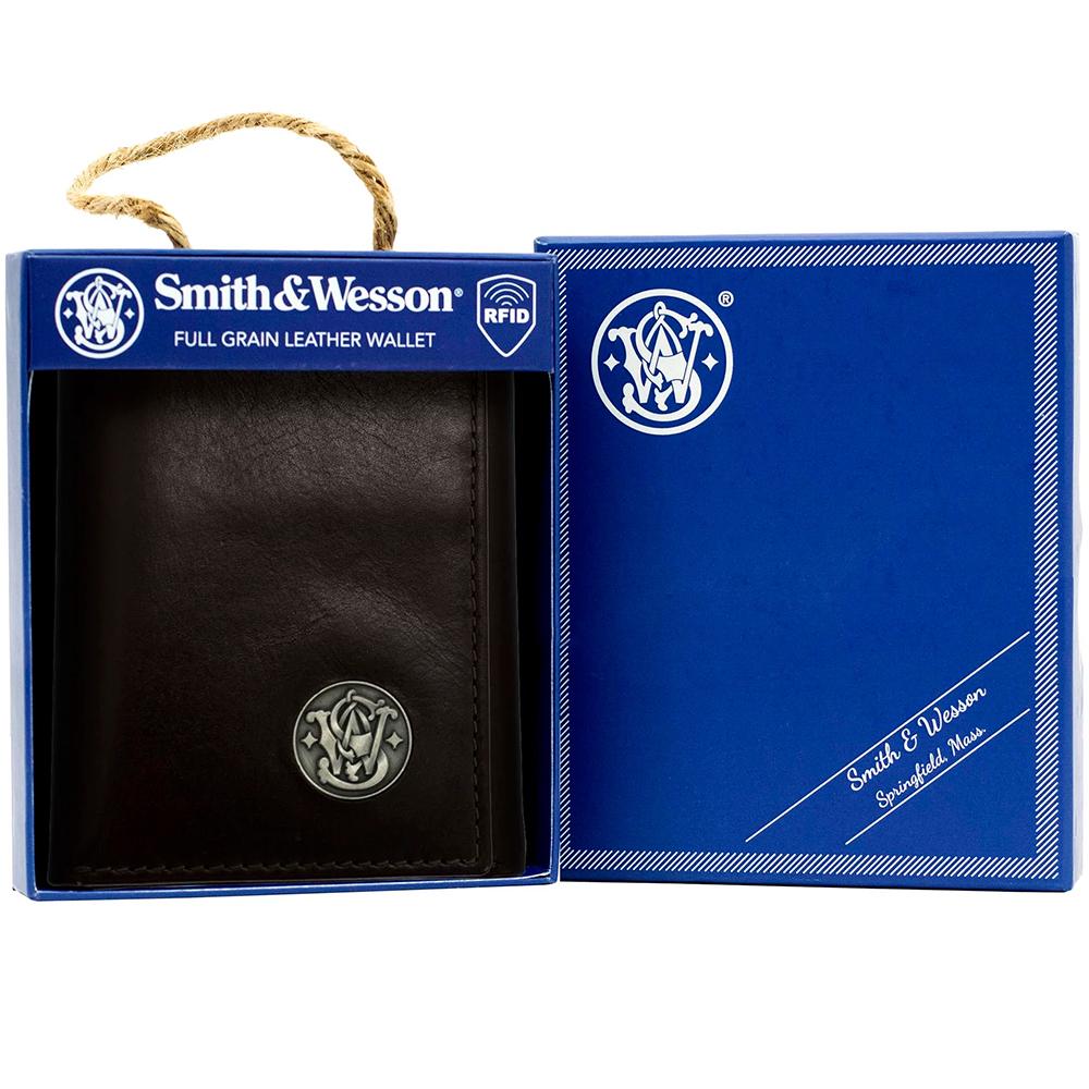 Smith & Wesson Tri-Fold Wallet Brown Picture of Rugged Rare S&W Brown Tri Fold