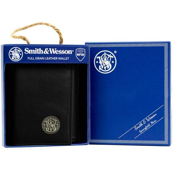 Smith & Wesson Tri-Fold Wallet Black Picture of Rugged Rare S&W - Mens Tri-Fold Wallet-Black