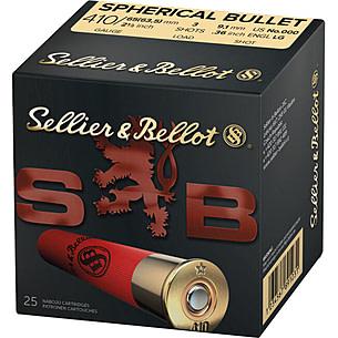 Sellier & Bellot Shotshells .410 ga 2-1/2" 3 plts #000 1247 fps 25/ct Picture of Mag-Tech/Sellier- Bellot 410 SPHRCL BULLET 2-1/2" 3 PELLET #000 25RD bx