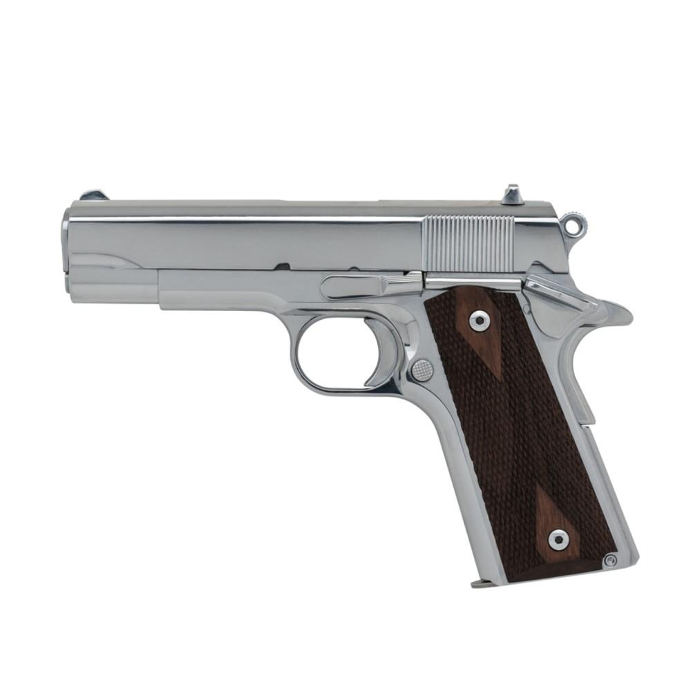 SDS Imports Tisas 1911 A1 Desperado 9/38 Handgun 9mm Luger 9rd Magazines (2) 4.25" Barrel Silver with Brown Grip Picture of SDS Arms 38 SUPER/ 9mm 4.25" 1911 Polished Chrome Limited Enhanced Features 2 bbls
