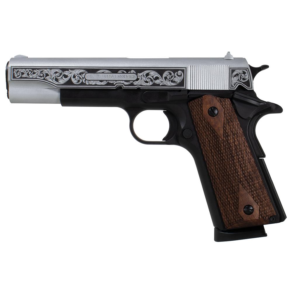 SDS Imports Tisas "Two Tone Filigree Stainless" 1911 A1 Service 45 Handgun .45 ACP 8rd Magazine 5" Barrel Picture of SDS Arms 1911A1 Service 45 45ACP Full Size Filigree stainless steel engr 2 Tone