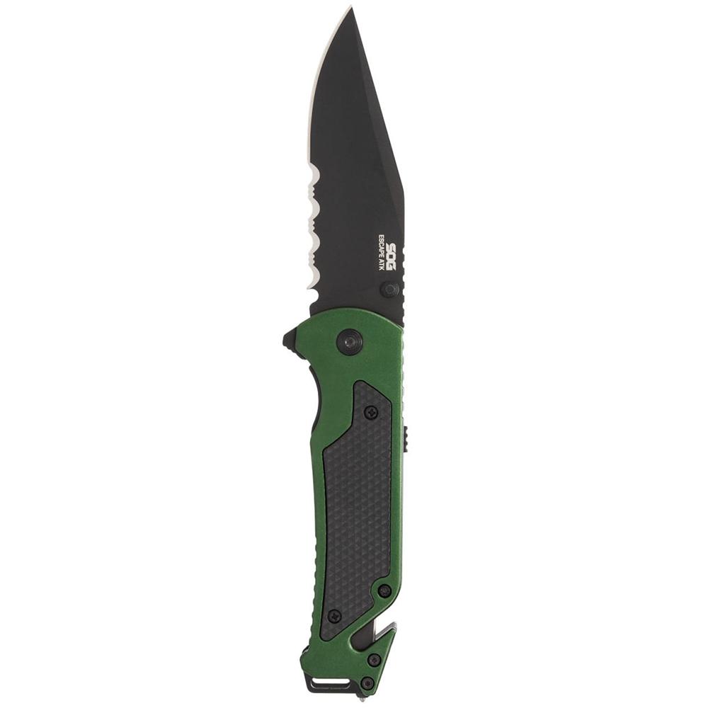 SOG Knives Escape 2.0 Folding Knife 3-2/5" Semi Serrated Clip Point Blade OD Green Blister Picture of Sog Specialty Knives Inc. SOG ESCAPE ATK 2.0 / BLISTER PACK
