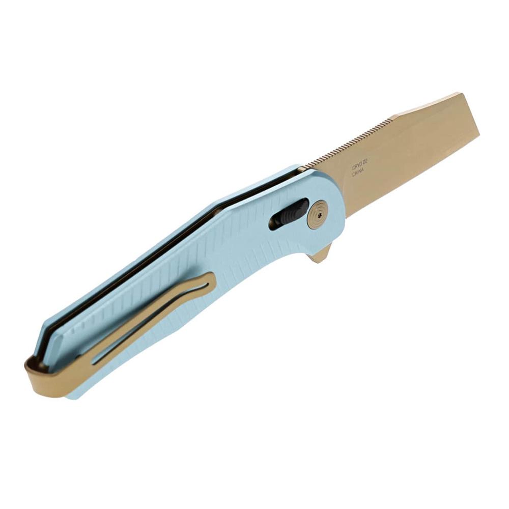 SOG Knives Diverge XR Folding Knife 3" Sheepsfoot Blade Gold and Light Blue Blister Pack Picture of Sog Specialty Knives Inc. SOG KNIFE 3.4in Blade DIVERGE XR / LIGHT BLUE + GOLD BLISTER PACK FOLDING