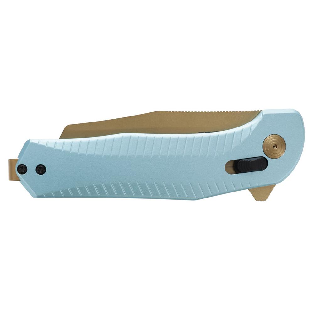 SOG Knives Diverge XR Folding Knife 3" Sheepsfoot Blade Gold and Light Blue Blister Pack Picture of Sog Specialty Knives Inc. SOG KNIFE 3.4in Blade DIVERGE XR / LIGHT BLUE + GOLD BLISTER PACK FOLDING