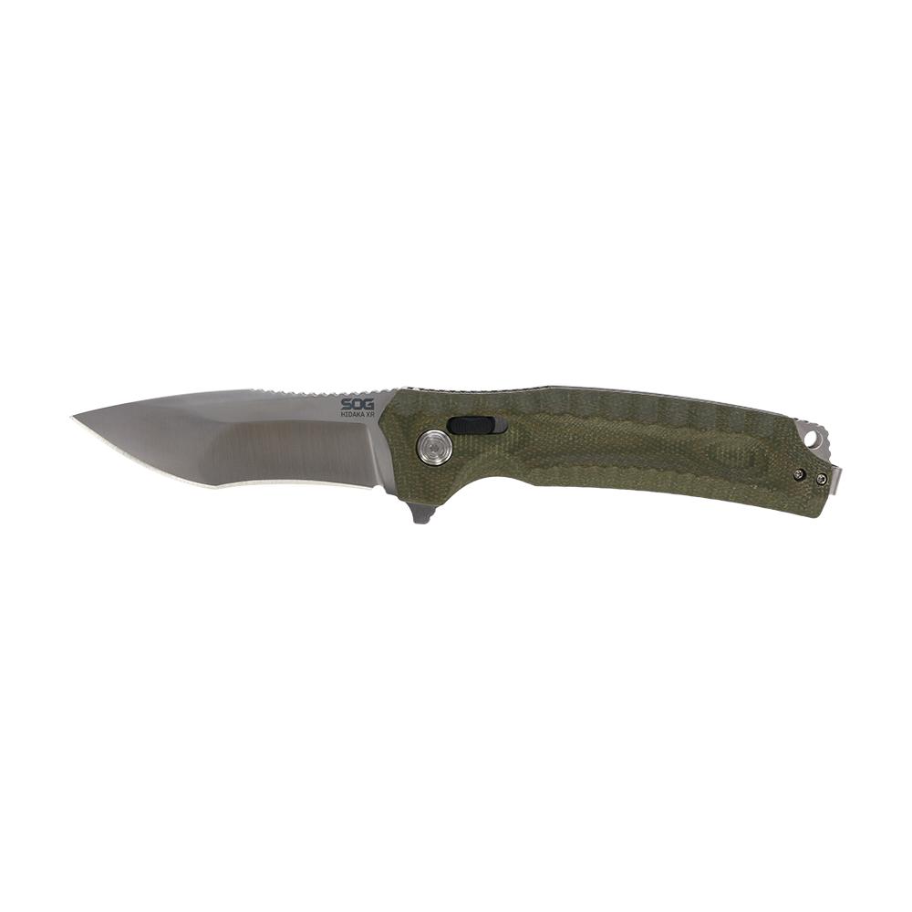 SOG Knives Hidaka XR Folding Knife 4" Modified Tanto Blade Olive Box Picture of Sog Specialty Knives Inc. SOG KIKU XR 4'' BLADE CRYO 3V MICARTA HANDLE BOX