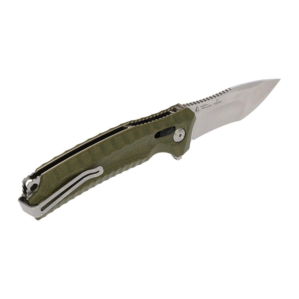 SOG Knives Hidaka XR Folding Knife 4" Modified Tanto Blade Olive Box Picture of Sog Specialty Knives Inc. SOG KIKU XR 4'' BLADE CRYO 3V MICARTA HANDLE BOX