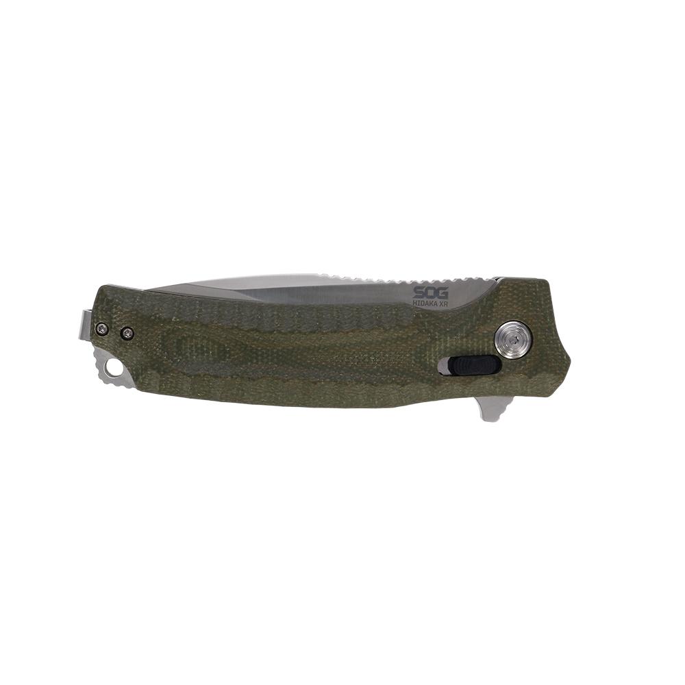 SOG Knives Hidaka XR Folding Knife 4" Modified Tanto Blade Olive Box Picture of Sog Specialty Knives Inc. SOG KIKU XR 4'' BLADE CRYO 3V MICARTA HANDLE BOX