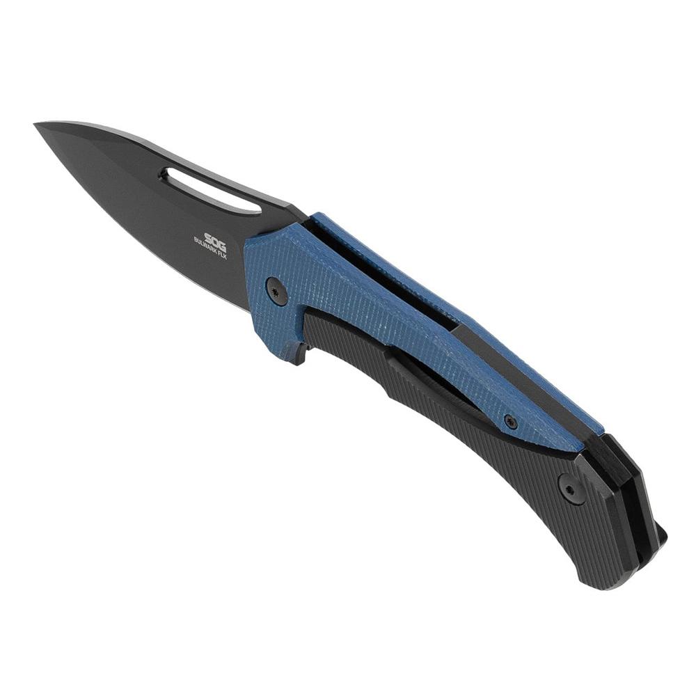 SOG Knives Bulwark FLK Folding Knife 3" Drop Point Blade Blue Presentation Box Picture of Sog Specialty Knives Inc. SOG KNIFE 3.4in Blade BULWARK FL / BLUE + SATIN / PRESENTATION BOX FOLDING