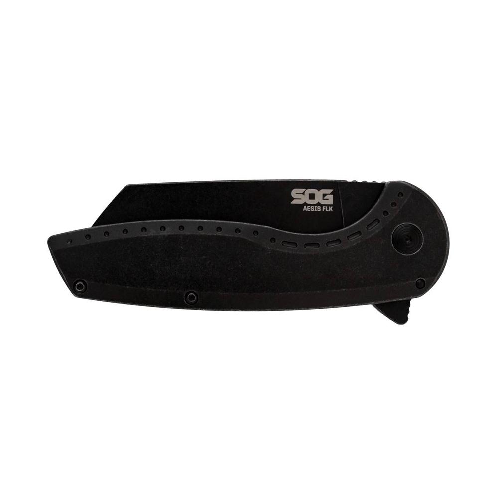 SOG Knives Aegis FLK 2.0 Folding Knife 3-1/4" Wharncliffe Blade Black Blister Picture of Sog Specialty Knives Inc. SOG AEGIS FLK 2.0 3.5'' WHARNCLIFFE BLADE BLISTER PACK BLACK PVD