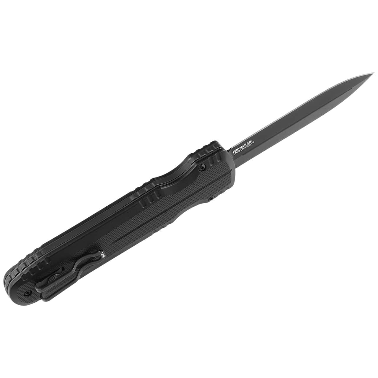 SOG Pentagon OTF Blackout Knife 3.79" Blade Black Picture of Sog Specialty Knives Inc. PENTAGON OTF - BLACKOUT