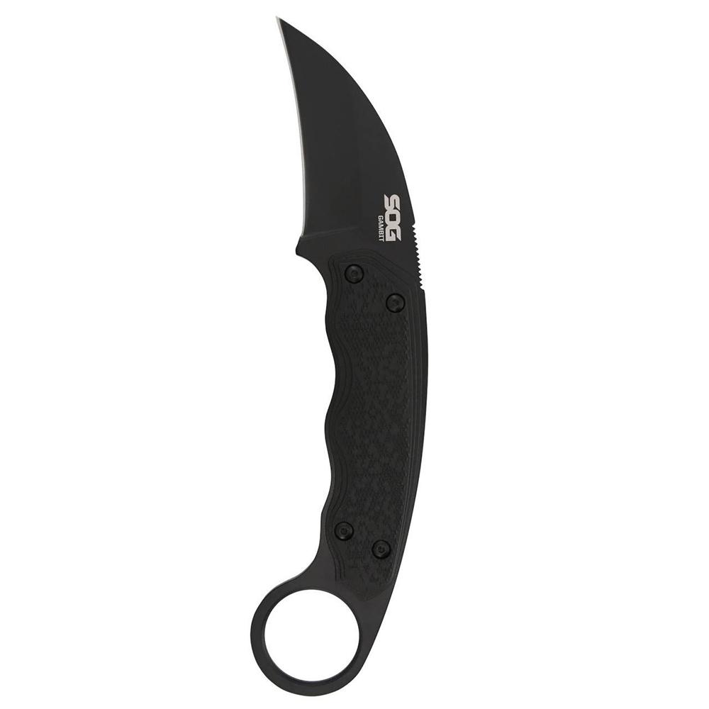SOG Gambit Blackout Fixed Knife 2-3/5" Sheepsfoot Blade Black Picture of Sog Specialty Knives Inc. SOG GAMBIT 2.58'' SHEEPSFOOT BLADE BLISTER PACK