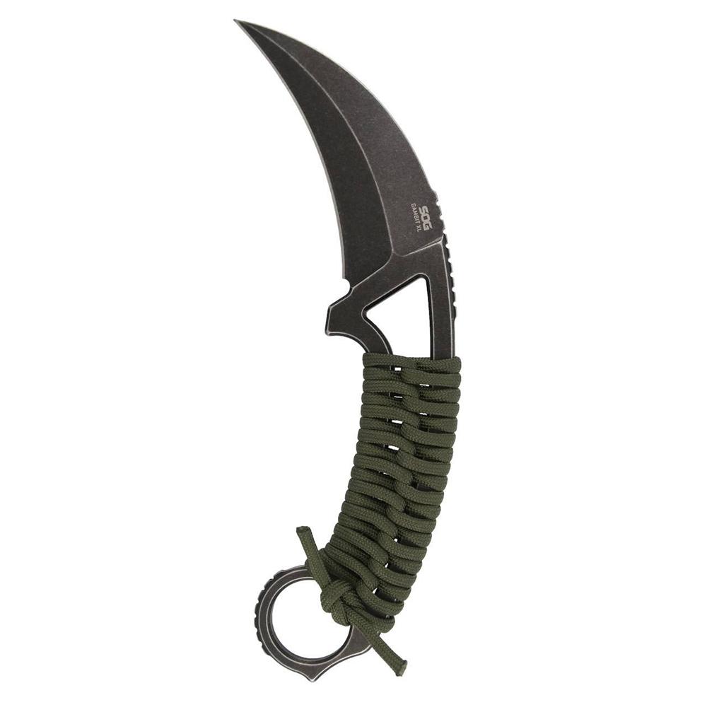 SOG Gambit XL Fixed Knife 4" Karambit Blade OD Green Box Picture of Sog Specialty Knives Inc. SOG GAMBIT XL 4'' BLADE BLACK STONEWASH BOX
