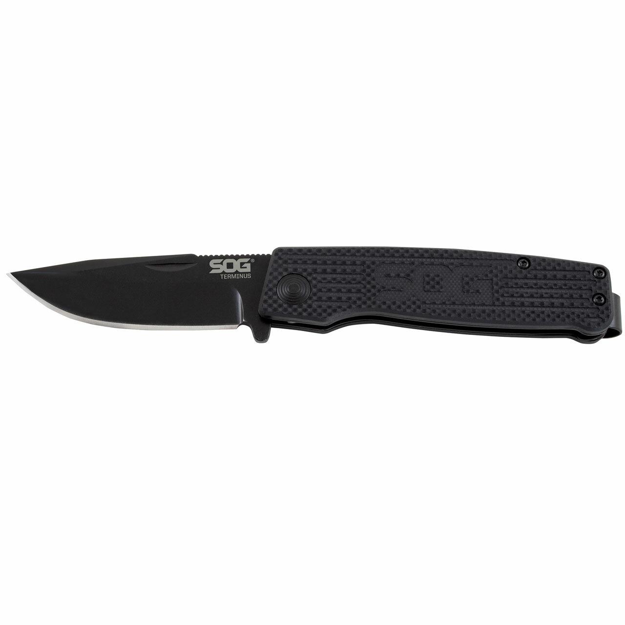 SOG Terminus Bowie Folding Knife 3" Blade Black Picture of Sog Specialty Knives Inc. TERMINUS SJ LTE - CARBON and GOLD