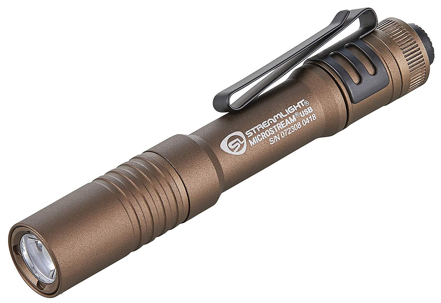 Streamlight Microstream USB Ultra-Compact USB Rechargeable Personal Light - Coyote Picture of Streamlight MICROSTREAM USB WITH 5" USB CORD AND LANYARD - CLAM ? COYOTE