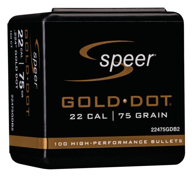 Speer Gold Dot Component Rifle Bullets .224 cal .224" 75 gr GOLD DOT SP - 100/Box Picture of Speer SPEER .224 75-GR GOLD DOT 100RDS
