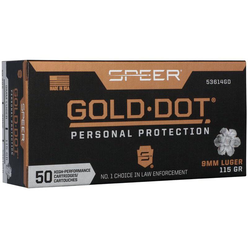 Speer Gold Dot Handgun Personal Protection Ammunition 9mm Luger 124gr JHP 1150 fps 50/ct Picture of Speer SPEER Gold Dot Handgun Personal Protection 9MM LUGER 124 GR 50 RD AMMO