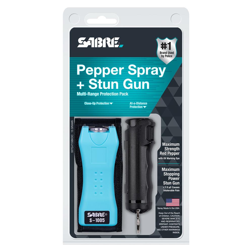 Sabre Pepper Spray and 2-in-1 Stun Gun Multi-Range Protection Pack Black Teal Picture of Security Equipment Corporation SABRE S-1005-TQ + F15-BKOC