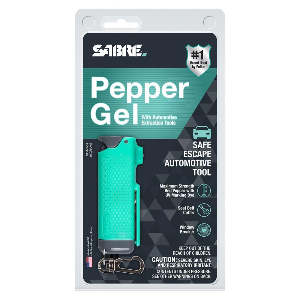 Sabre Safe Escape 3-in-1 Pepper Gel Security Spray Mint Picture of Security Equipment Corporation SABRE PEPPER GEL BELT CLUTTER WINDOW BREAKER - MINT
